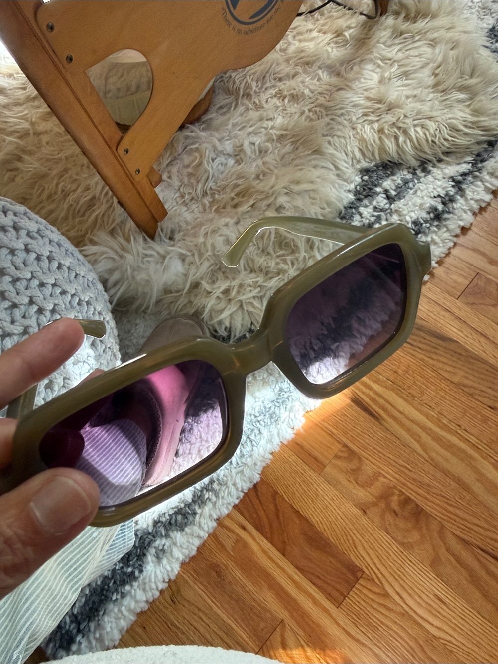 Olive Green Oversized Square Sunglasses with Purple Lenses